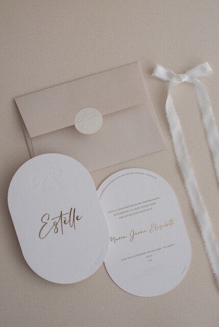Geboortekaartje Estelle strikje letterpress 6a