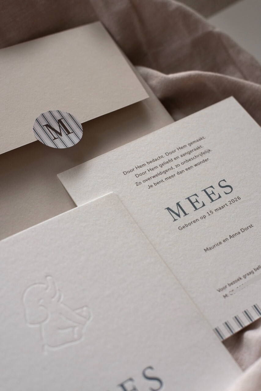 Geboortekaartje Mees letterpress olifantje 4a